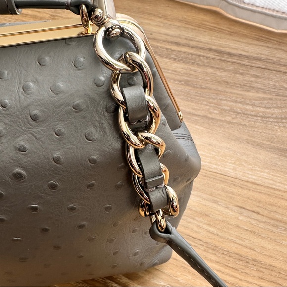 Kate Spade Victoria Falls Madeline Ostrich Embossed Satchel Stone Taupe Gray Bag - Picture 3 of 16